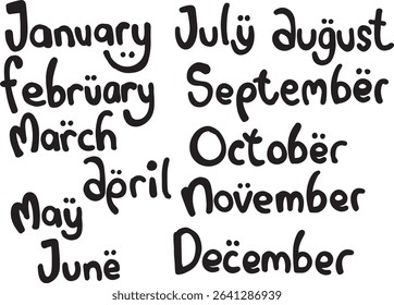 Months of the Year Lettered Typography