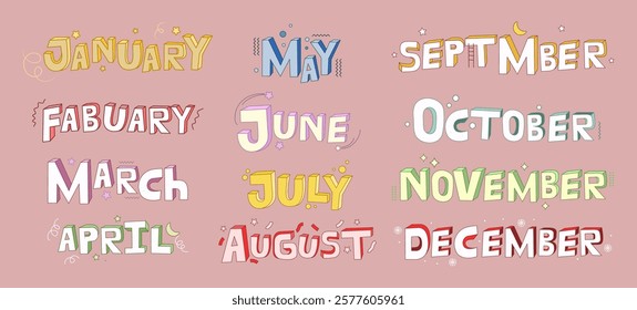 months of the year on calendar typography collection vector