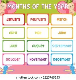 Months of the year poster for children. learning about month. Vector illustration file.