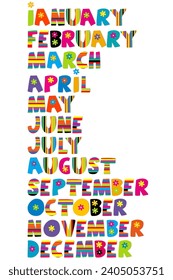 Los meses del año escritos con letras de colores