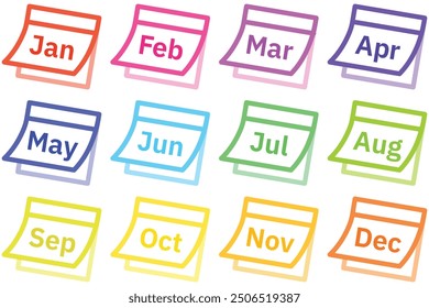 Months of year in the yearly calendar, date and time calendar for the planner, reminder diary in the office