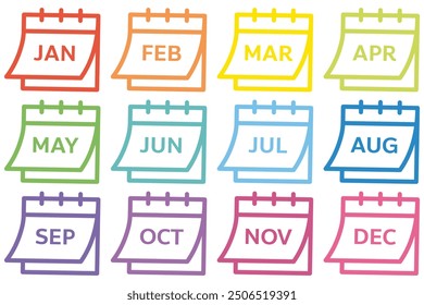 Months of year in the yearly calendar, date and time calendar for the planner, reminder diary in the office