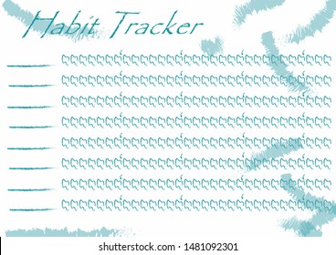 Monthy habit tracker blank decorated with paint brush strokes. Printable pages for task organization or planning. Bullet journal template.