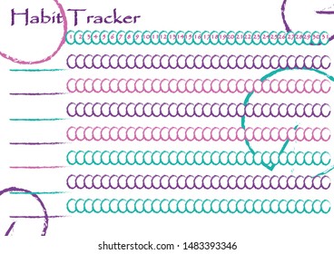 Monthy habit tracker blank decorated with paint brush strokes. Printable pages for task organization or planning. Bullet journal template.