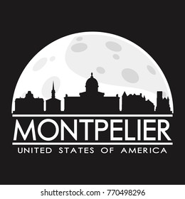 Montpelier USA Full Moon Night Skyline Silhouette Design City Vector Art