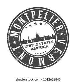 Montpelier Vermont USA Stamp Logo Icon Skyline Silhouette Symbol Round Design Skyline City.