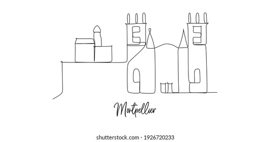 Montpellier city of France landmarks skyline - Continuous one line drawing