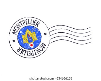  Montpellier city grunge postal rubber stamp against white background