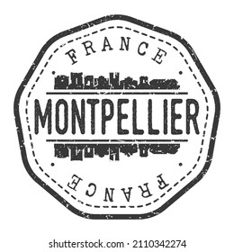 Montpellier, France Stamp Skyline Postmark. Silhouette Postal Passport. City Round Vector Icon. Vintage Postage Design.