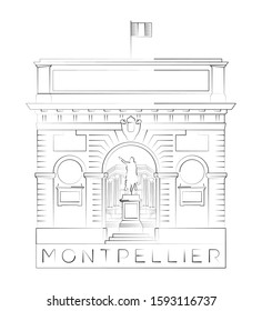 Montpellier skyline minimal linear vector illustration and typography design, France