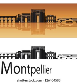 Montpellier skyline in orange background in editable vector file