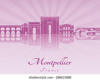 Montpellier skyline in purple radiant orchid in editable vector file