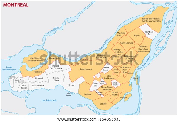 Montreal Administrative Map Stock Vector (royalty Free) 154363835