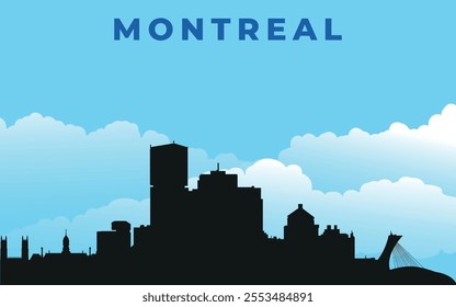 Montreal. Black silhouette of the city skyline. Vector on the background of blue sky with white clouds