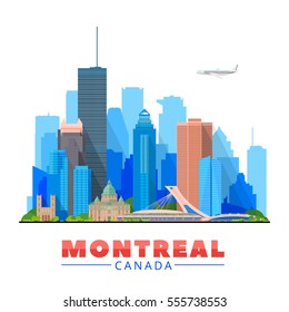 Montreal (Canada) city skyline vector background. Flat vector illustration. Business travel and tourism concept with modern buildings. Image for banner or web site.