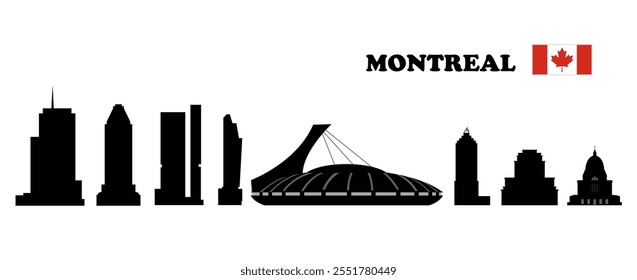 Montreal (Canadá). Conjunto de silhuetas de arranha-céu sobre fundo branco. Ilustração vetorial