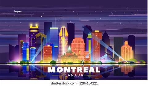 Montreal (Canada) skyline with panorama in sky background. Vector Illustration. Business travel and tourism concept with modern buildings. Image for presentation, banner, placard and web site.