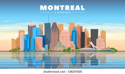 Montreal (Canada) skyline with panorama in sky background. Vector Illustration. Business travel and tourism concept with modern buildings. Image for presentation, banner, placard and web site