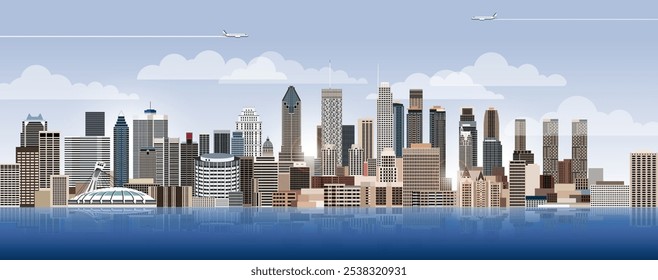 skyline da cidade de Montreal no fundo do céu belo dia gradiente. Ilustração vetorial