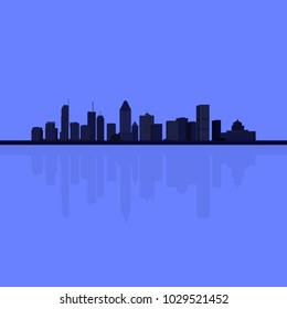 Montreal City Skyline with Saint Lawrence River Reflection Vector Illustration