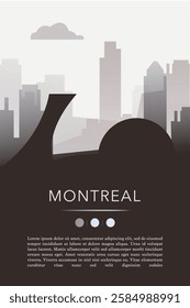 Montreal city template for website, presentation, front page, invitation, publication sheet with skyline, landmarks. Vector Canada, Quebec image layout, simple and grayscale