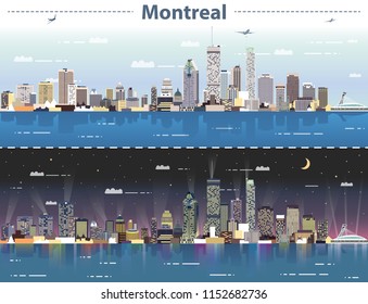 Montreal at day and night vector illustration