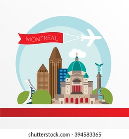 Montreal detailed silhouette. Trendy vector illustration, flat style. Stylish colorful  landmarks. The concept for a web banner. St Joseph Oratory - The symbol of Montreal, Canada