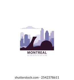 Montreal logo with skyline, cityscape retro vector icon. Canada, Quebec city horizon, facade, travel logotype