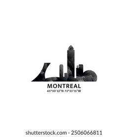 Montreal panorama, vector badge, skyline logo and icon. Canada, Quebec province city horizon logotype with landmarks and building silhouettes. Isolated foggy abstract gradient graphic