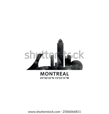 Montreal panorama, vector badge, skyline logo and icon. Canada, Quebec province city horizon logotype with landmarks and building silhouettes. Isolated foggy abstract gradient graphic