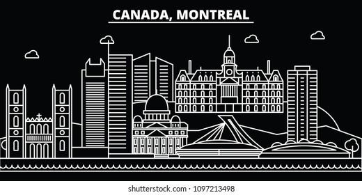 Montreal silhouette skyline. Canada - Montreal vector city, canadian linear architecture, buildings. Montreal travel illustration, outline landmarks. Canada flat icons, canadian line banner