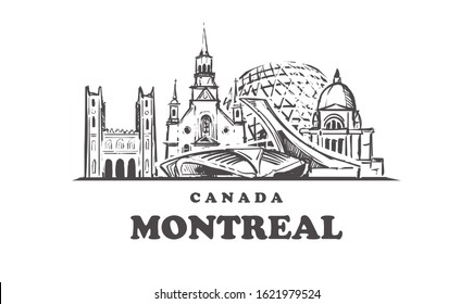 Montreal sketch skyline. Canada, Montreal hand drawn vector illustration. Isolated on white background. 