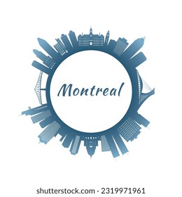 Montreal skyline with colorful buildings. Circular style. Stock vector illustration.