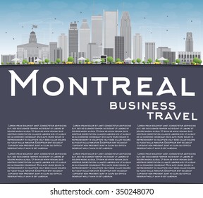 Montreal skyline with grey buildings, blue sky and copy space. Vector illustration. Business travel and tourism concept with place for text. Image for presentation, banner, placard and web site.