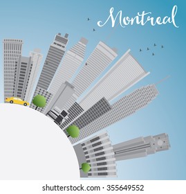 Montreal skyline with grey buildings, blue sky and copy space. Vector illustration. Business travel and tourism concept with place for text. Image for presentation, banner, placard and web site.