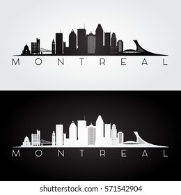 Silueta de monumentos y horizontes de Montreal, diseño en blanco y negro, ilustración vectorial.