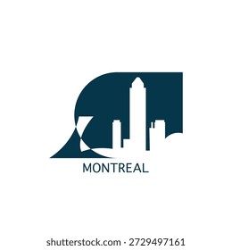 Montreal vector icon with skyline, panoramic view, city shape. Canada, Quebec province landmarks logo concept. Blue flat isolated graphic, badge