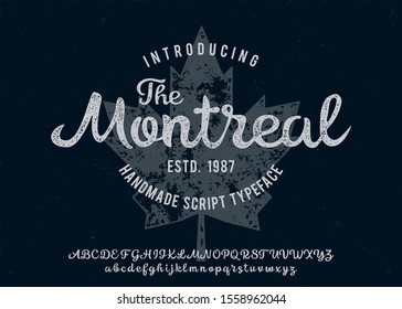 Montreal. Vector vintage illustration with script typeface. Font for creating posters, stickers and prints on clothe.