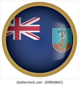 Montserrat 3D rounded Flag Button Icon with Gold Frame