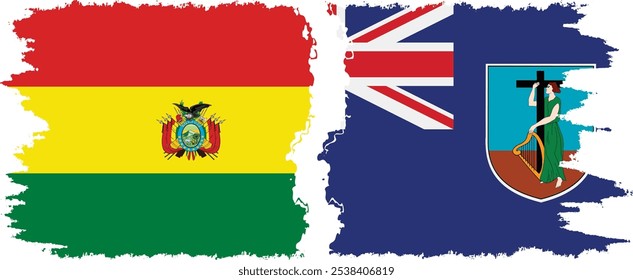 Montserrat and Bolivia grunge flags connection, vector