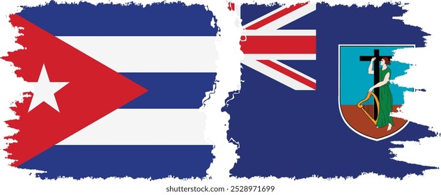 Montserrat and  Cuba grunge flags connection, vector