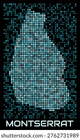 Montserrat digital dotted map. Shape of the country in cyan color palette on dark background. Futuristic Montserrat map design. Vector illustration.