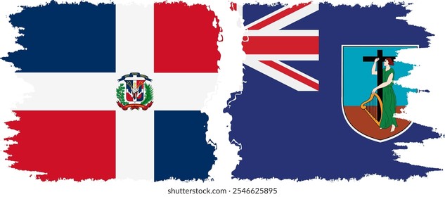 Montserrat and Dominican Republic grunge flags connection, vector