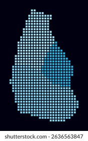 Montserrat dotted map. Digital style map of the country on dark background. Montserrat shape with square dots. Colored dots style. Large size squares. Plain vector illustration.