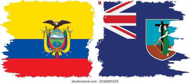 Montserrat and Ecuador grunge flags connection, vector