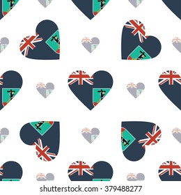 Montserrat flag heart seamless pattern. Patriotic Montserrat flag background. Country flag in the shape of heart. Vector seamless pattern.