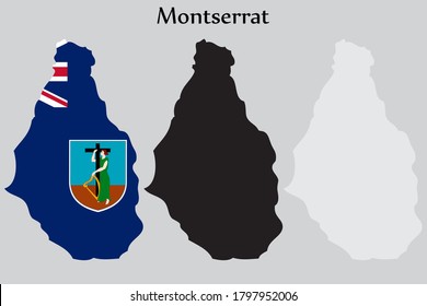 Montserrat Fahne und Karte formen schwarz-graue Farbe. EPS.file.