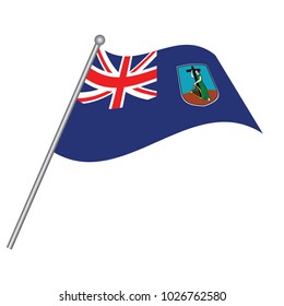 Montserrat Flag with Metal Pole. Vector illustration.