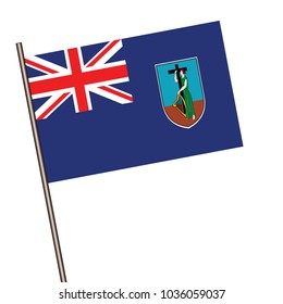Montserrat Flag with Metal Pole. Vector illustration.