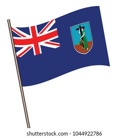 Montserrat Flag with Metal Pole. Vector illustration.